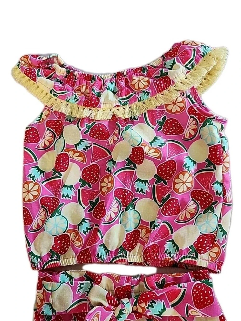 NWT Wonder Nation Toddler Girls Fruit Print 2-Piece Short Set Fringe Size 4T